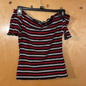 Striped off the shoulder crop top